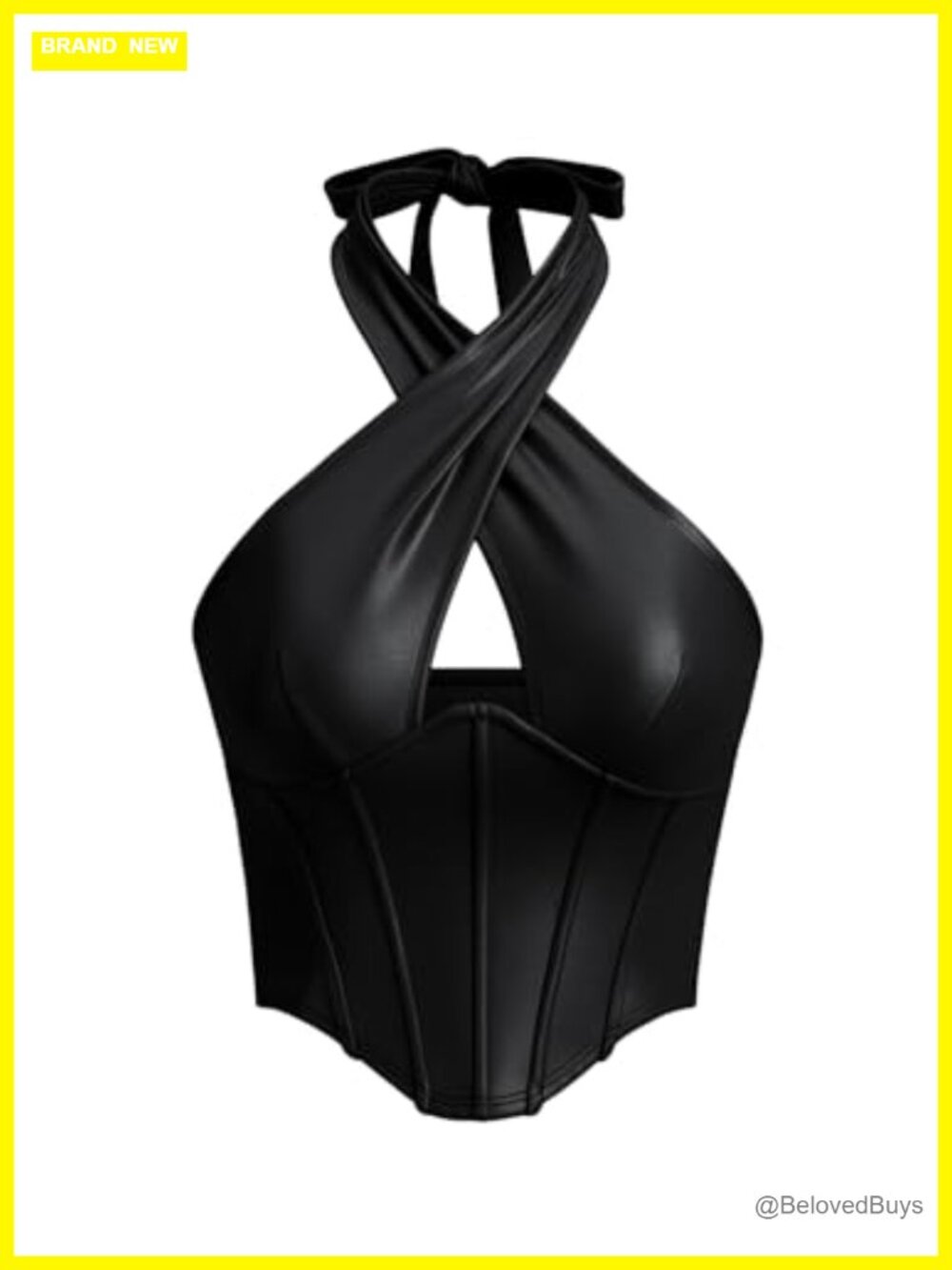 Faux Leather Cut Out Criss Cross Halter Crop Top Going Out Sleeveless
